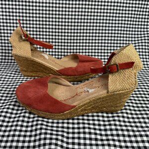 Gaimo Espadrilles Coral Red Platform Wedge Rattan Made In Spain EU 38 / US 7
